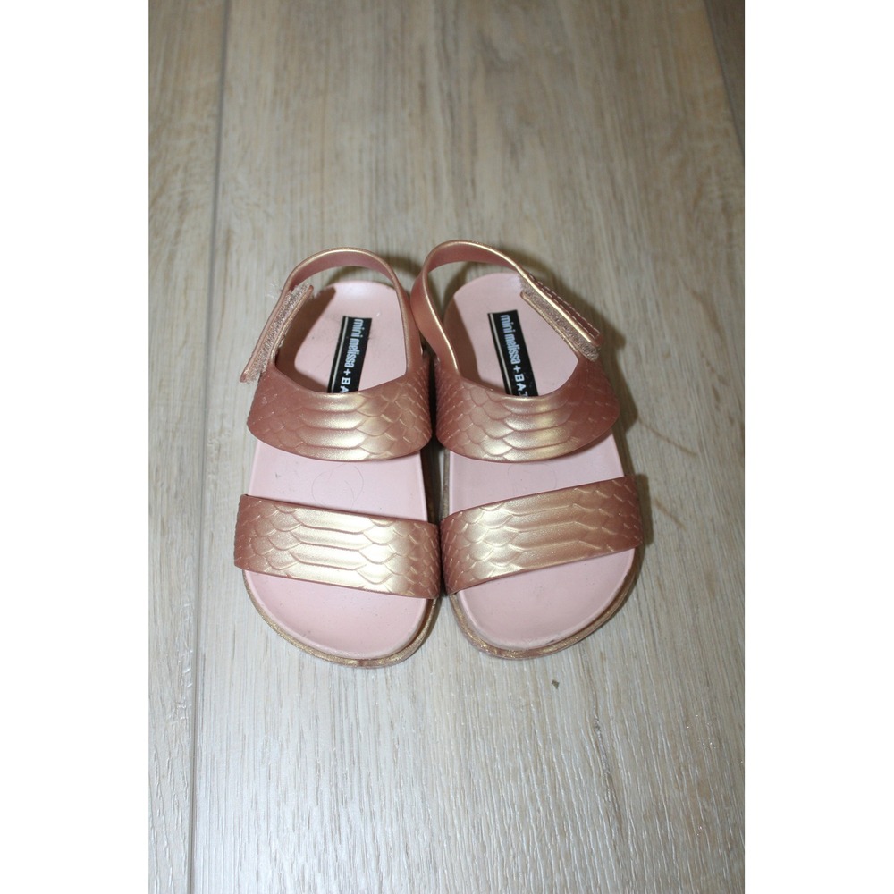 Mini Melissa x Baja East Kids Rose Gold Metallic Scale Texture Jelly Sandals 7